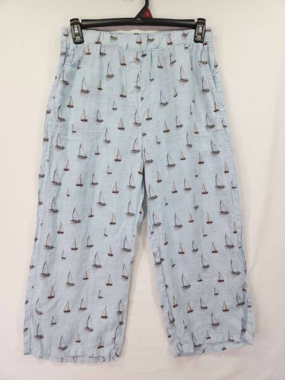 Cut Loose Womens Size Medium 100% Linen Sailboat Print Wide-Leg Cropped Pants
